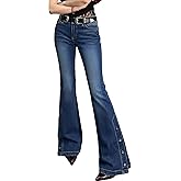 Women Bell Bottom Jeans Stretchy Flare Mid Rise Embroidery Vintage Denim Pants 90s Outfits Y2k Clothes