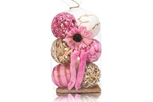 YOKUJITU Decorative Balls for Bowls, 3.5 Inch Set of 6, Vase Fillers for Centerpieces, Spring Bowl Fillers for Home Decor, Wicker Rattan Ball Natural Spheres Orbs Decor for Valentine's Day(Pink)