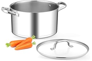 Leonyo Stainless Steel Stock Pot, 8 Quart Stock Pot with Visible Lid, Heavy Duty 3-Ply Induction Cooking Pot for Pasta, Soup,