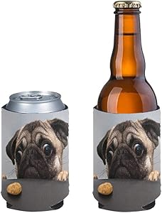 JoyLamoria Set of 2 Pack Pug and Cookie Print Beer Can Sleeves for Beer,Iced Coffee Energy Drink Protector Slim Beer Can Cooler,Long