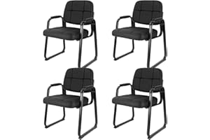 CLATINA Classic Reception Chair with Padded Armrests and Sled Base, Ergonomic Guest Chair for Office Conference Waiting Meeting Room, Black (4 Pack)