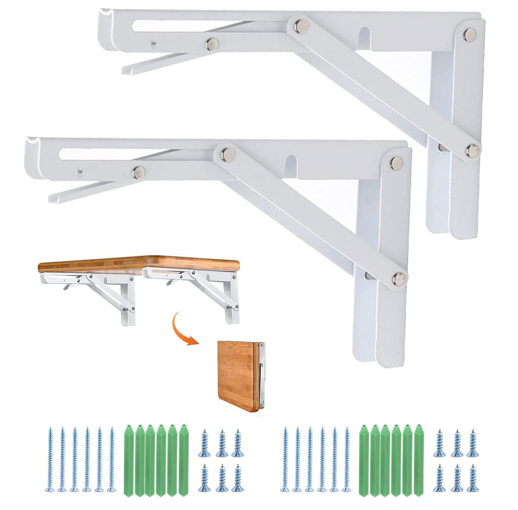 Guidre ZDZJ-1 Pack of 2 300 mm 90 Degree Folding Console Heavy Duty White 11.81 Inch Stainless Steel Folding Console Angle Folding Shelf Brackets for Folding Table Shelf Bracket, Load Capacity 60 kg