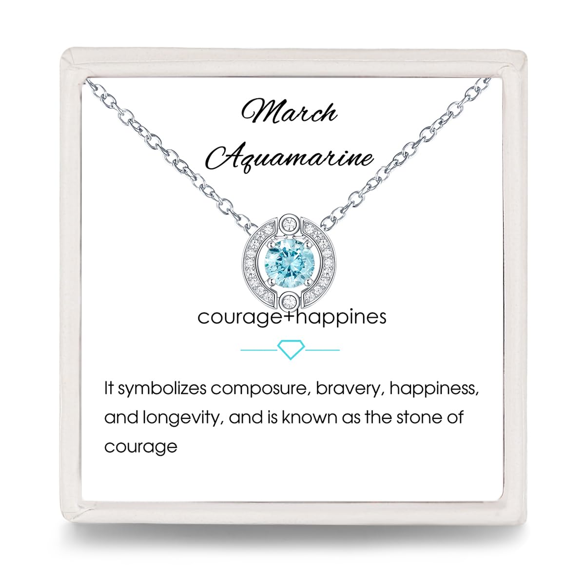 March Aquamarine Pendant Birthstone Necklace: 925 Sterling Silver Dainty Birthstone Necklaces with Solitaire Round Cubic Zirconia Anniversary Birthday Gifts for Women Mom Wife Teen Girls Her