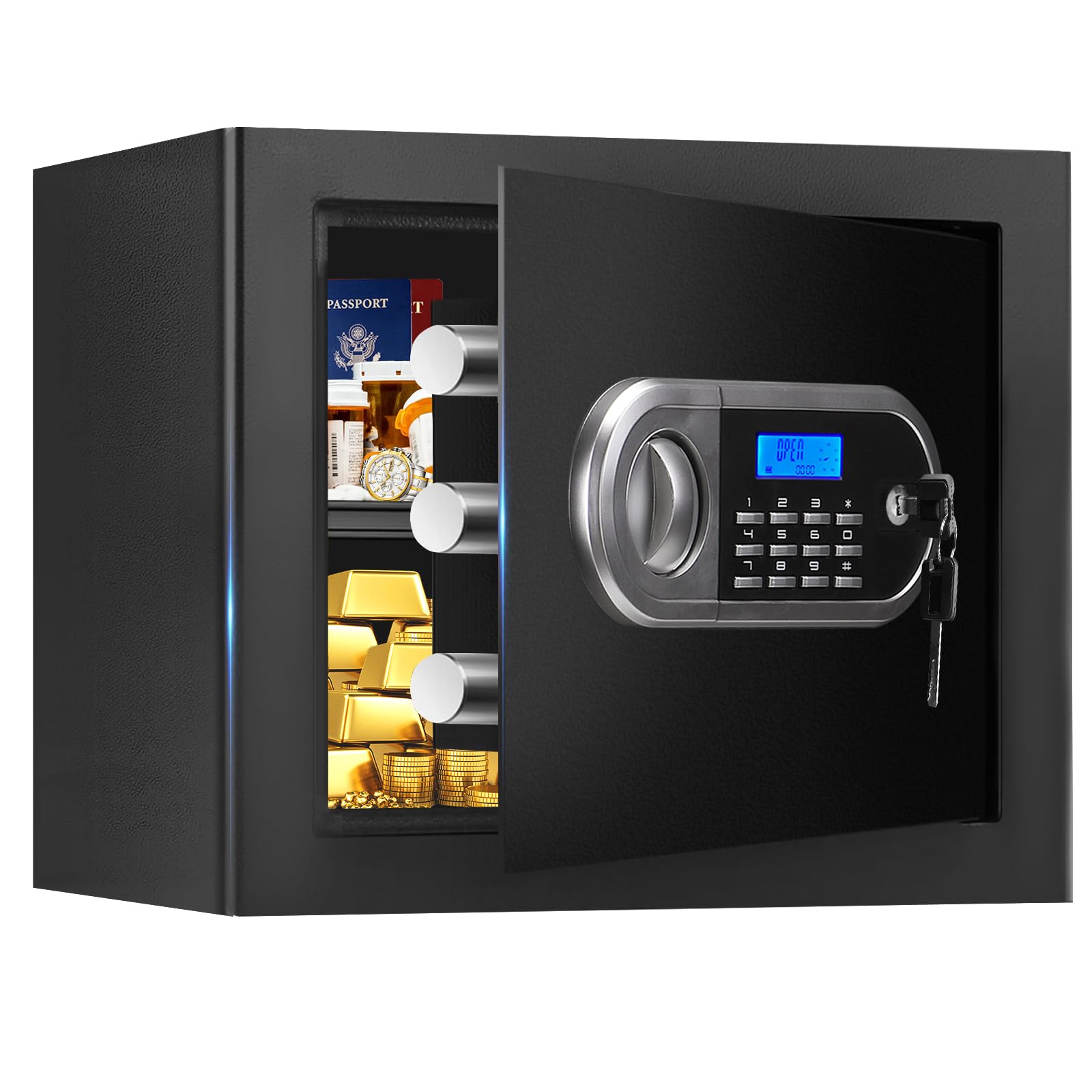 Photo 1 of 1.3 Cuft Small Home Safes Water and Fireproof, Anti-theft Safes for Home Use Fire and Water Proof with Combination Lock, Smart Alert System and Removable Shelf, Digital Document Safe for Jewelry Money