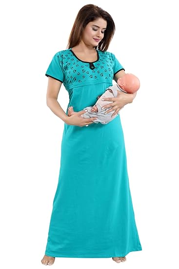 Solid Cotton Maternity Gown for Feeding for Women- Multicolor - Free Size