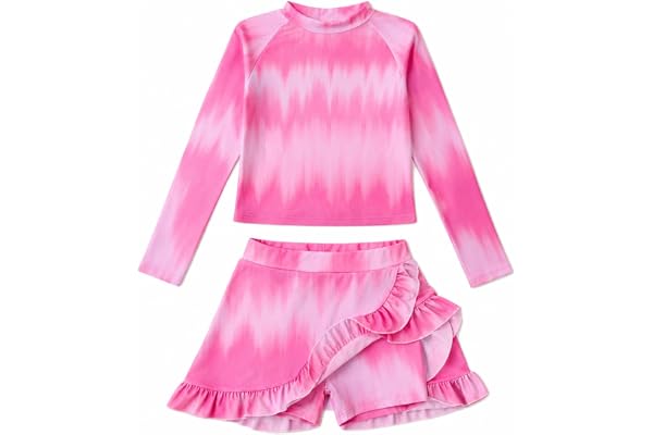 Tstiti Girls Rash Guard Swimsuit Long Sleeve Modest 2 Piece with Skirt | for 3-12 Years,long sleeve,with Skirt Built-in Short