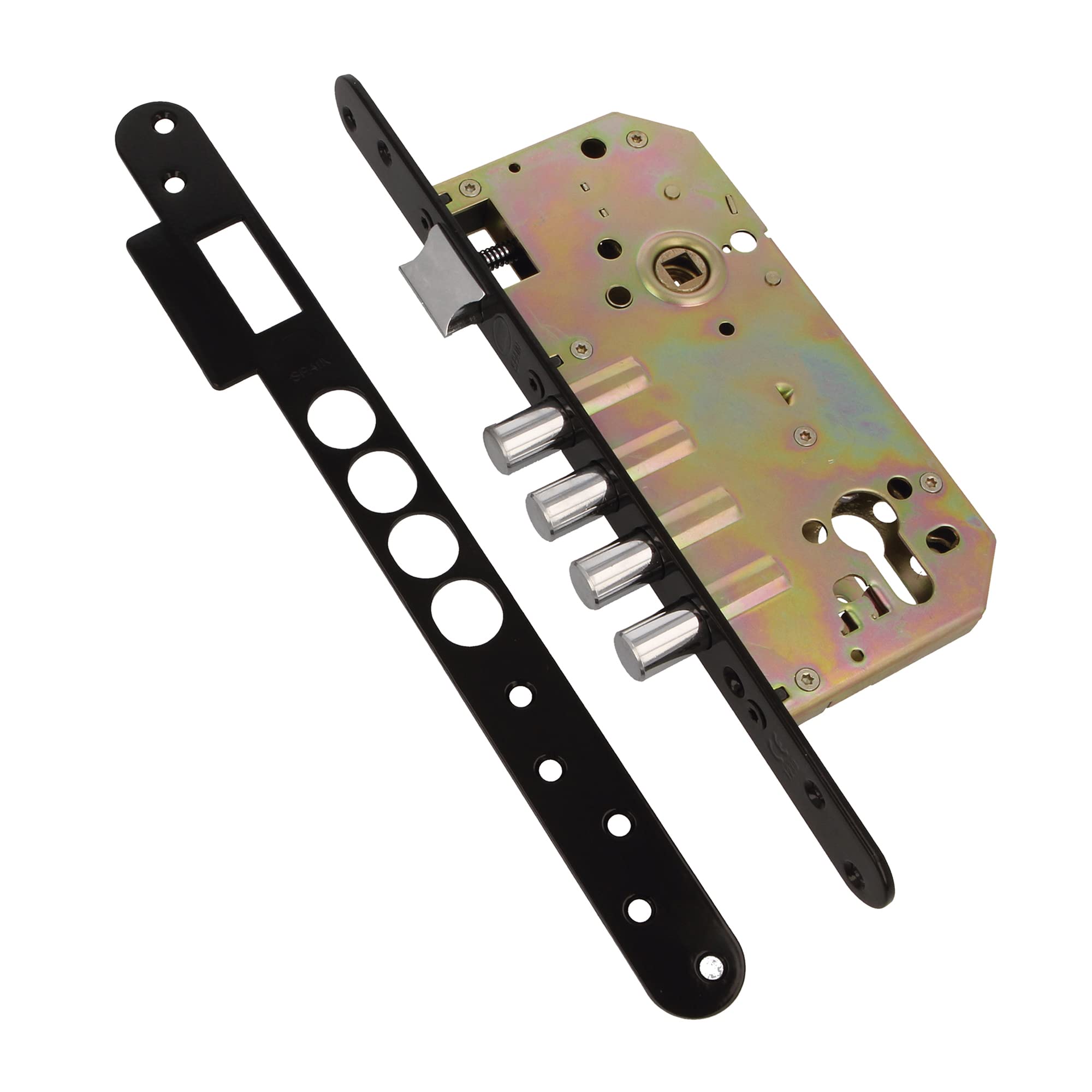 Amig - Embossing Lock with Bolts for Wooden Doors Mod. 101 | 50/85 mm | with Cylinder and Safety Shield | Reversible Lever | Black Finish