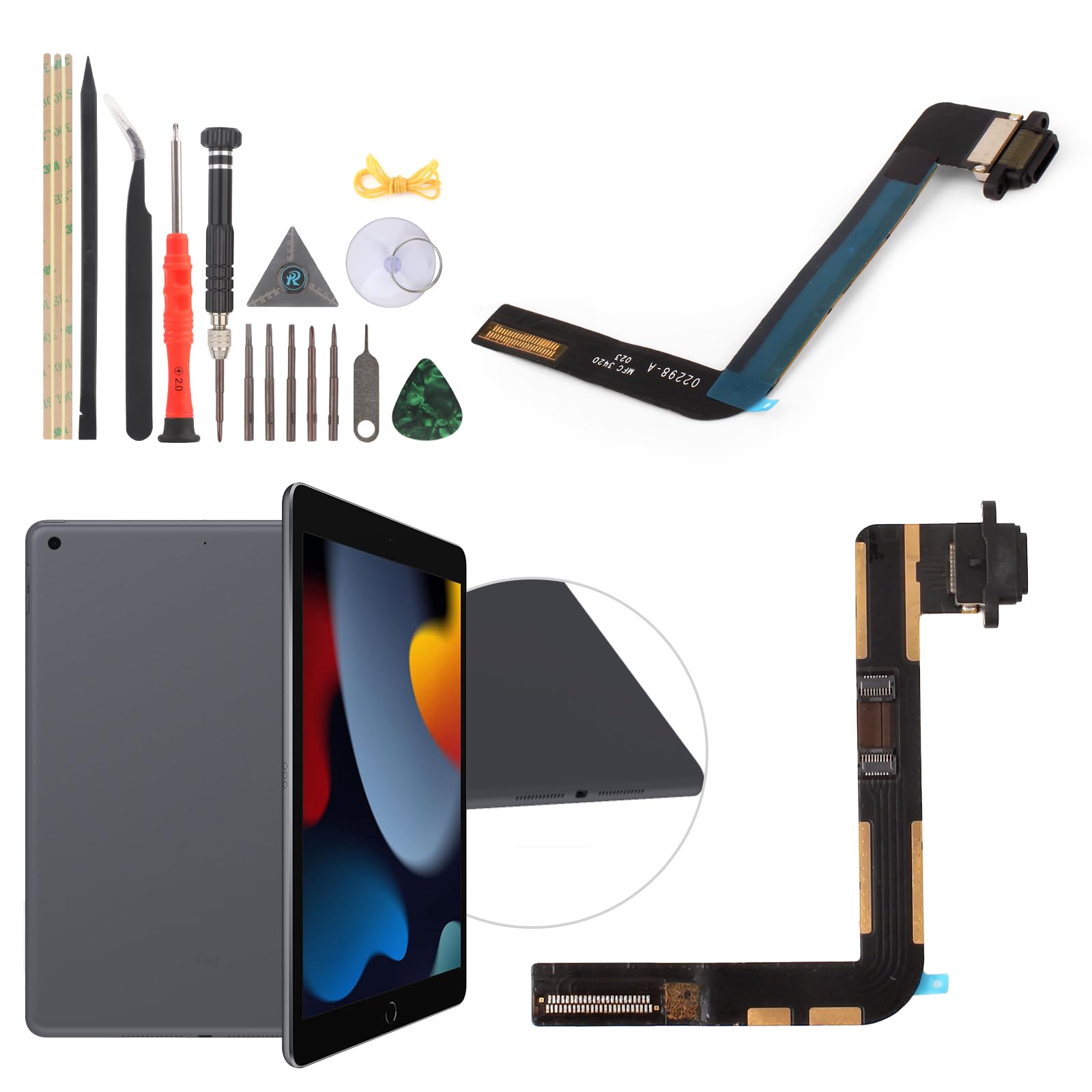 Photo 1 of for iPad 9th Generation 2021 Charging Port for for iPad 9th Gen 2021 10.2" Dock Connector A2602 A2603 A2604 A2605 Replacement USB Charger Board Flex Cable Assembly Accessories with Repair Tools