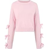 Floerns Women's Cute Fall Sweater Bow Long Sleeve Knit Trendy Loose Fit Pullover Top
