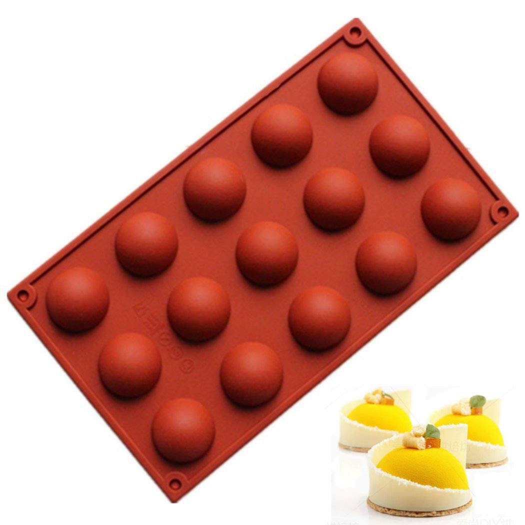 Silicone Mould Semi-Sphere,MKNZOME 15 Holes Half Round Dome Silicone Chocolate Moulds Cake Baking Mold Bakeware Mould Tray for Chocolate Cake Soap Jelly Pudding Candy Ice Cream Bombes