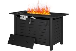 Aoxun 41 Inch Propane Fire Pit–50,000 BTU Gas Fire Pit Table with Removable Lid & Lava Rocks, Rectangle Firepit Table for Outside, Patio, Deck, Backyard, Black