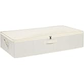 YheenLf Under Bed Storage Container, Clothes Organizer with Handles, Foldable Storage Bin With Lid, Beige, 1 Pack, 23.6 x 11.8 x 5.9 Inch