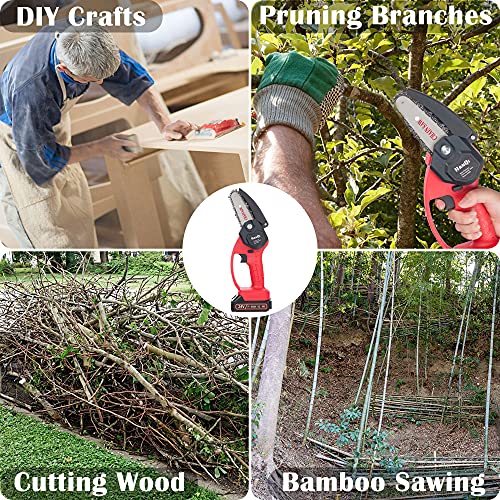 Mini Chainsaw, 4 Inch Cordless Electric Power Chainsaw, 24V 1500mAh Rechargeable Battery, One-Hand Portable Chainsaw with Security Lock for Tree Trimming and Branch Wood Cutting