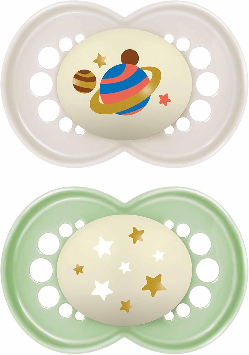 MAM Night Soothers 6-18 Months 2 Pack Glow in the Dark Grey/Cream