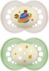 MAM Night Soothers 6-18 Months 2 Pack Glow in the Dark Grey/Cream