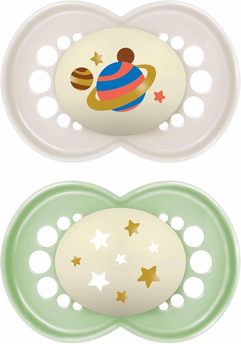 MAM Night Soothers 6-18 Months 2 Pack Glow in the Dark Grey/Cream