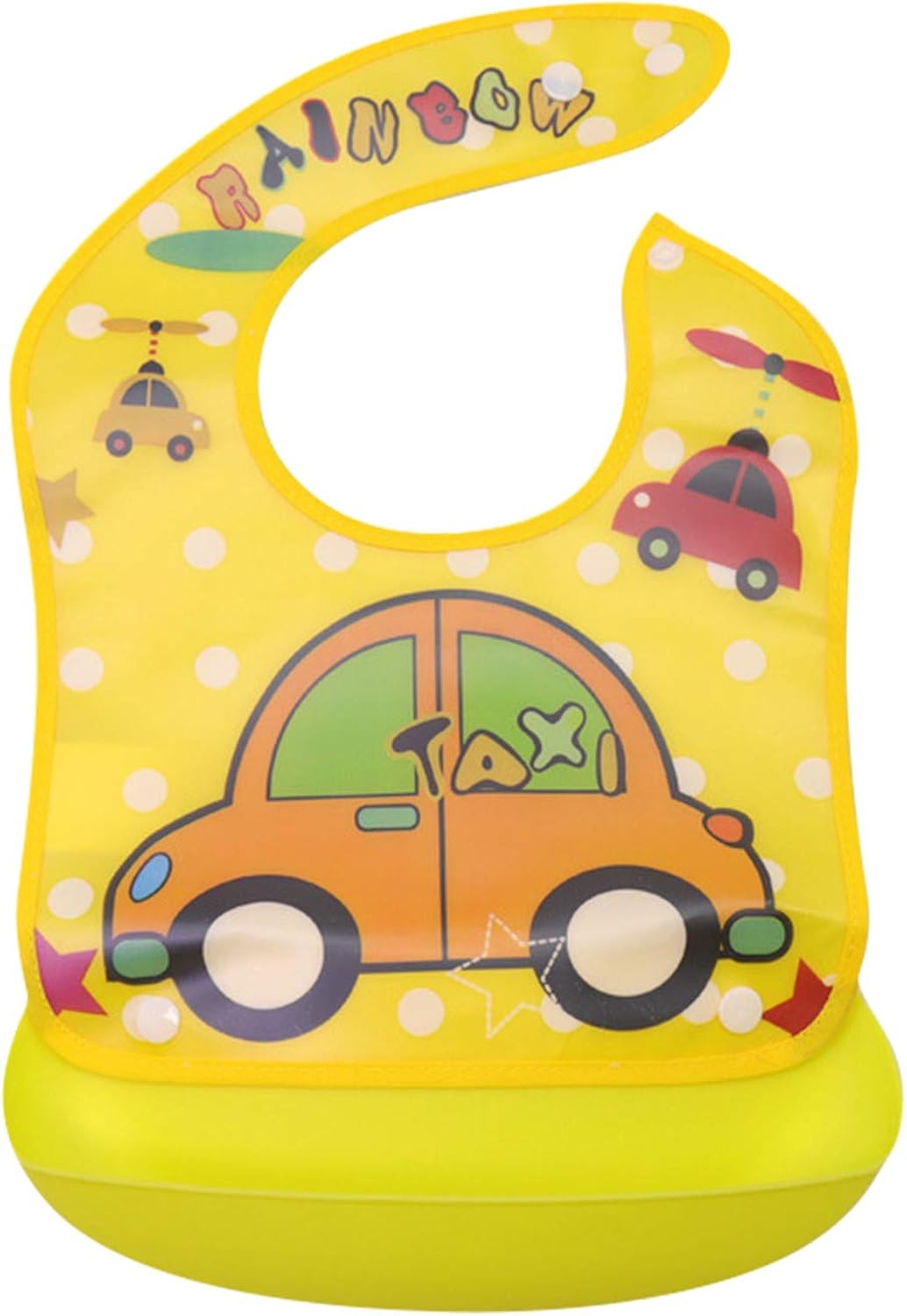 Toddlers Baby Reusable And Washable Cute Cartoon Bibs With Silicone Food Catcher, Waterproof, Stain and Odor Resistant