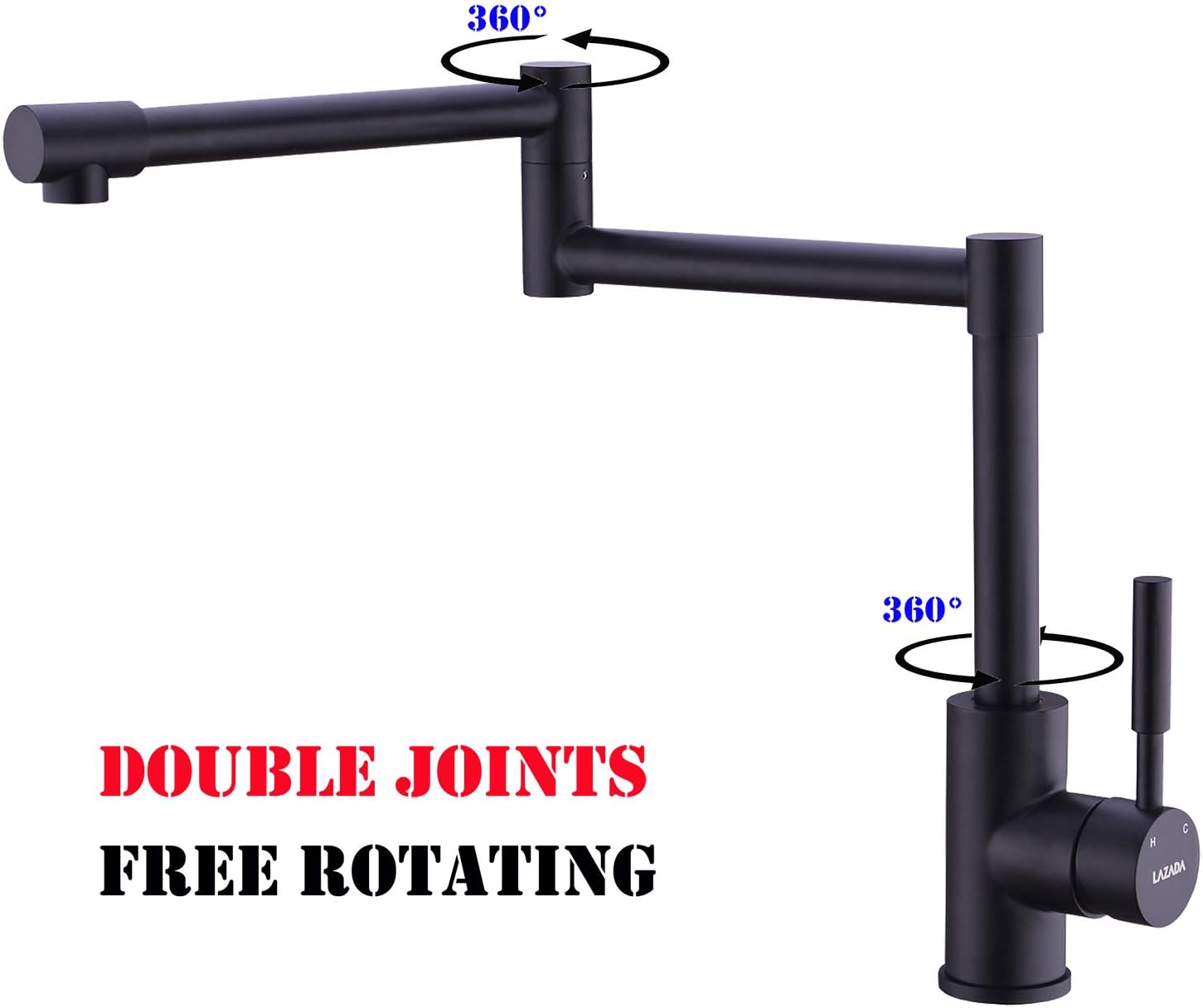 Avola Black Modern Single Handle 2 Joints Free Rotating SUS304