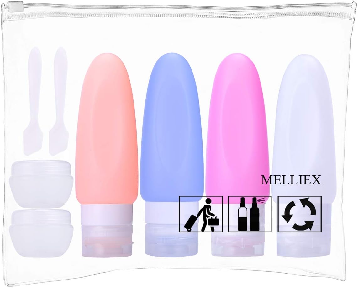 Silicone Travel Bottles Set, TSA Approved Toiletry Bottles Leakproof Empty Cosmetic Container Pots with Labels for Shampoo, Lotion (3oz)