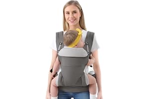 HKAI Baby Carrier, Ergonomic Baby Carrier for Newborn to Toddler with Adjustable Waistband & Breathable Mesh, Multifunctional Pocket, All Carry Positions Infant Carrier for 7-45 lbs, Grey