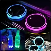 2PCS LED Car Cup Holder Lights, Light up Car Coasters for Cup Holders 7 Color-Changing Light Up Cup Holder Insert Coasters, Waterproof Car Accessories for Teens, Car Gifts for Men & Women