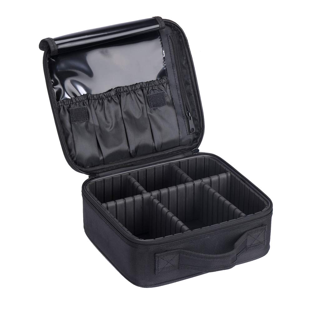 Makeup Bag,LOSMILE Travel Make-Up Bag Large Cosmetic Bags Professional Cosmetic Organiser Case Makeup Artist Train Cases Waterproof Vanity Cases Beauty Box with Adjustable dividers.(Black-l)
