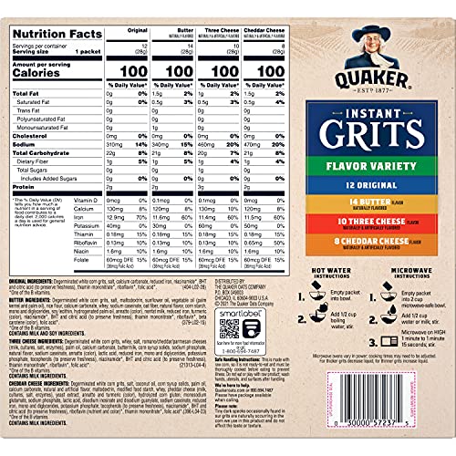 Quaker Instant Grits, 4 Flavor Variety Pack, 0.98oz Packets,44 Count (Pack of 1) Pricepulse