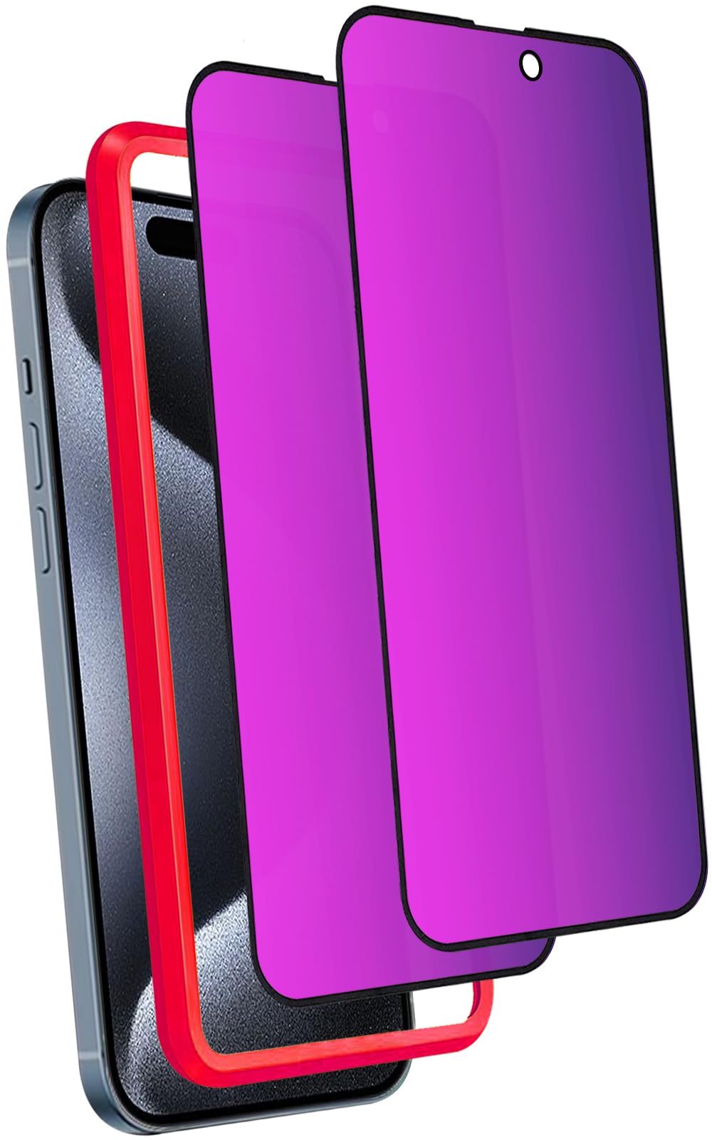 Westillux Compatible with iPhone 15 Pro Privacy Screen Protector Gradient Colorful 28° Anti-Spy Tempered Glass mirror Film Easy Installation Frame Full Coverage Anti Bluelight Bubble Free Case