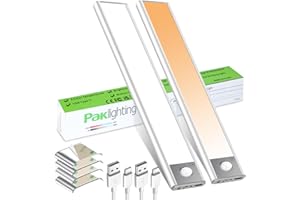 PAKLIGHTING Under Cabinet Lights Motion Sensor,3 Color Temperature & Stepless Dimming Closet Lights Wireless,1500mAh Battery Type-C USB Rechargeable Under Counter Lights for Kitchen,Bedroom,Cupboard,Stairs-2Pack