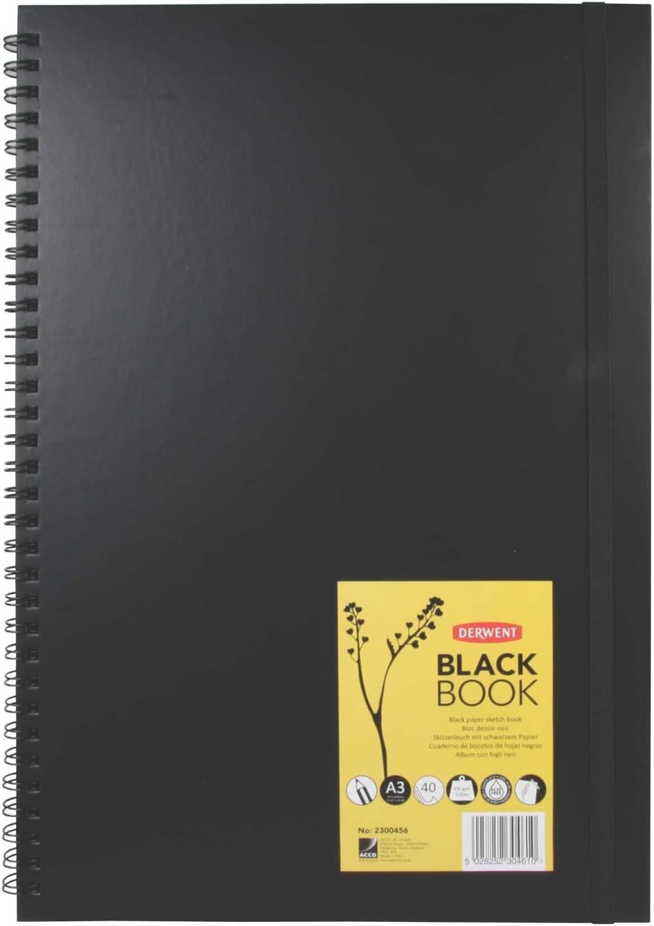 Derwent Black Book A3 Portrait Black Paper Hard Back Sketch Book, Wirebound Spine Amazon.co.uk