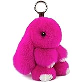 Soft Fluffy Rabbit Keychain Cute Plush Bunny Key Rings Plush Bunny Key Rings Faux Fur Keyring Pompom Keychain Decoration (rose(18cm))