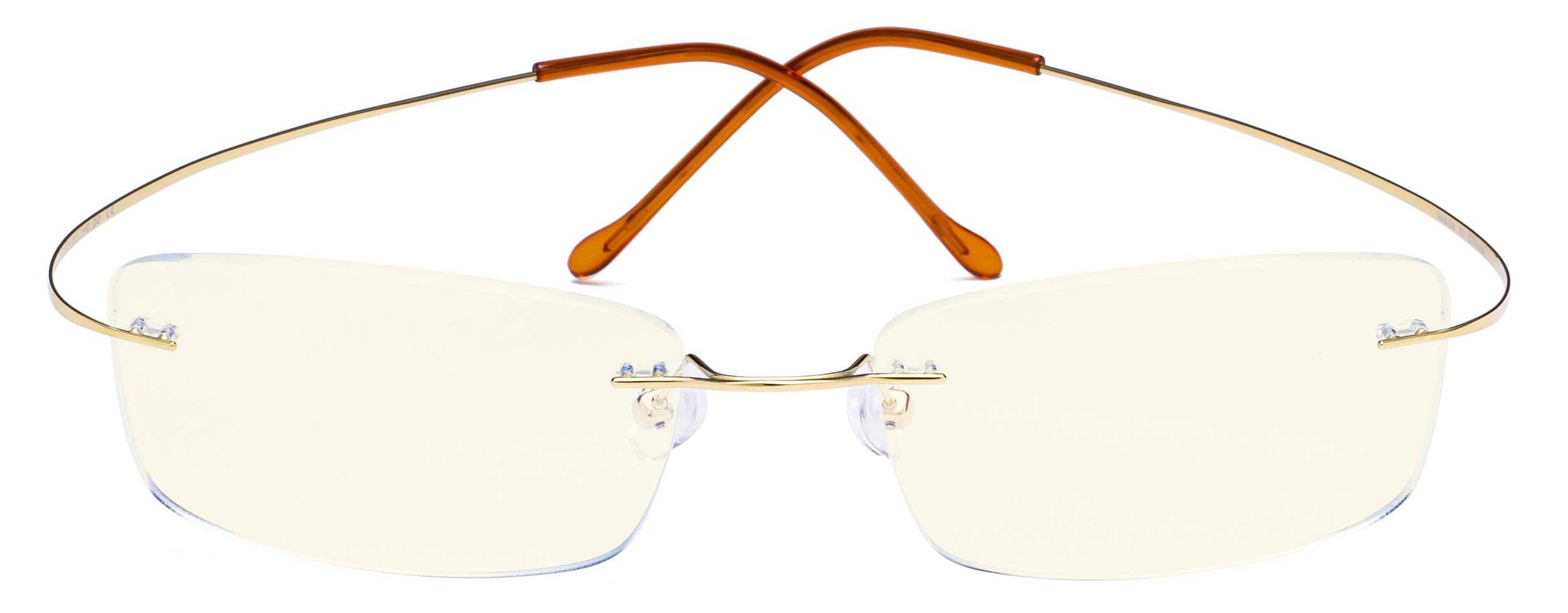 CessBlu Rimless Blue Light Blocking Glasses for Men Reading Computer Titanium Computer Readers Cut UV Rays Bendable (Gold) +2.5