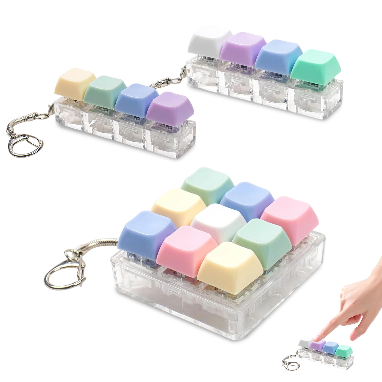 3PCS Keyboard Fidget Toy Set - Clicky Fidget Toy with Keychain, Portable Fidget Keyboard for Stress Relief, Finger Exercise & Anxiety Decompression, Perfect for Home Office School Adults Kids