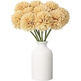 HARFINGTON 10pcs Artificial Chrysanthemum Ball Flowers Faux Chrysanthemum Flowers Bouquet Silk Fake Mum Flower for Home Garden Wedding Party Decoration, Beige