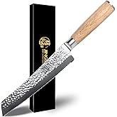 Jingseiho Serrated Bread Knife for Homemade Bread- 8 inches VG-10 Core, SGS Certified Ultra and Long-lasting Sharp Damascus Steel, Efficient Slicing Sourdough Crusty Bread Cutter