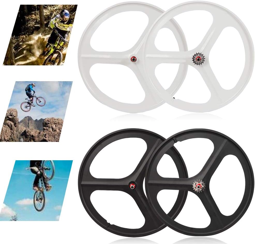 RanBB 700C 3-Spoke Fixed Gear Rim Single Speed Fixie Bicycle Wheel Clincher Type Set Front Rear Wheel Set