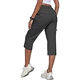 MoFiz Women's Cargo Capris Lightweight Hiking Pants 6 Pockets Cotton Casual Summer Capri Pants for Women Dark Grey L