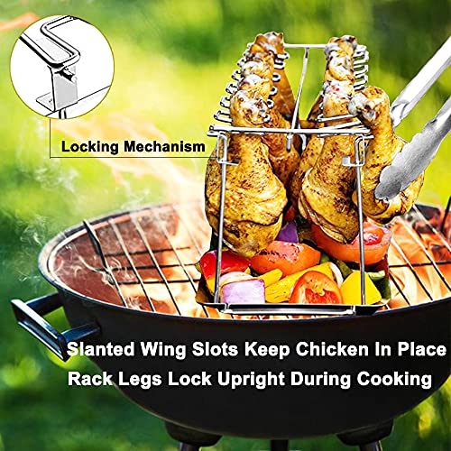yamisan Chicken Leg Wing Grill Rack 14 Slots Stainless Steel Roaster Stand with Drip Pan, BBQ