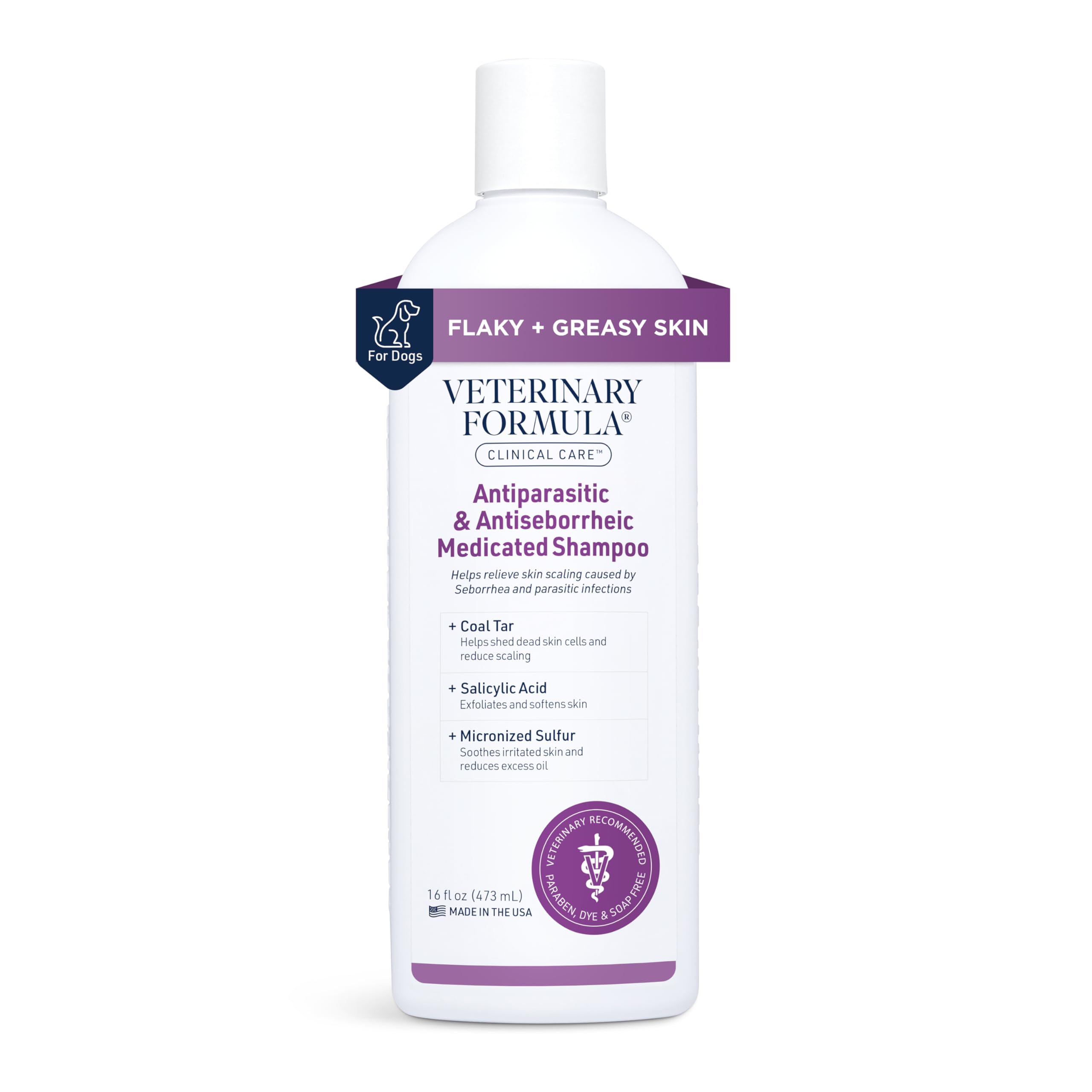 Photo 1 of Veterinary Formula Clinical Care Antiparasitic & Antiseborrheic Medicated Dog Shampoo, 16 oz – Paraben, Dye, Soap Free – Hydrating and Antifungal Shampoo for Dogs, White