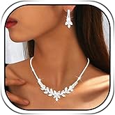 Sixexey Silver Wedding Jewelry Set Rhinestone Necklace Jewelry Sparkly Prom Necklace and Earrings for Women