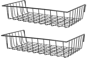 WRITWAA 2pcs Black Wire Hanging Wall Storage Baskets with Grid Panel Board, Pegboard Shelf Organizer