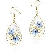 Jayden Forget-Me-Not and Queen Anne’s Lace Pressed Flower Earrings for Women, Handmade Bohemian Floral Jewelry, Unique Personalized Gift for Girls & Her