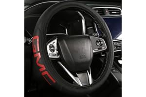 INEOUT Black Leather Steering Wheel Cover Compatible with GMC Universal 15 inch (Red)