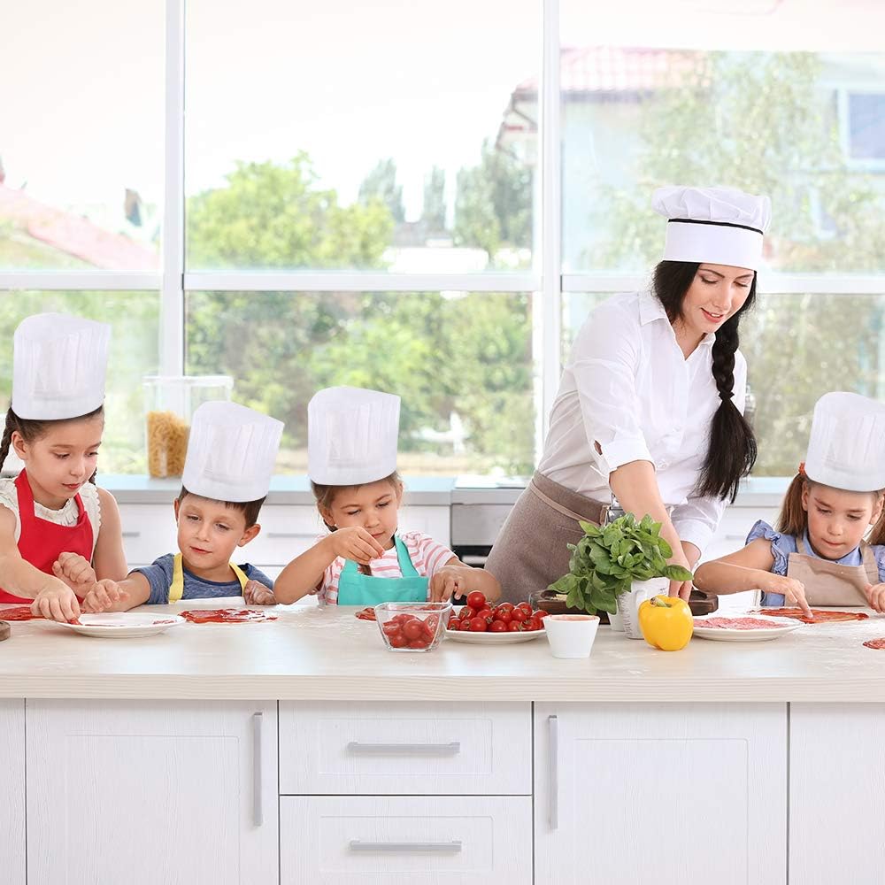 Sntieecr 30 Pack 8 Inch Kids White Paper Chef Hats, Adjustable Chef Toques Kitchen Chef Caps for Cooking, Baking, Party Favors, Home Kitchen, School and Restaurant: Home & Kitchen