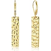 ALEXCRAFT 925 Sterling Silver Dangle Earrings for Women, 14K Gold Plated French Leverback Earrings, Hypoallergenic Lightweight Statement Hammer Square Bar Long Drop Earing for Women Trendy Jewelry