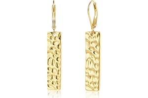 ALEXCRAFT 925 Sterling Silver Dangle Earrings for Women, 14K Gold Plated French Leverback Earrings, Hypoallergenic Lightweight Statement Hammer Square Bar Long Drop Earing for Women Trendy Jewelry