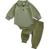 RSRZRCJ Infant Baby Boy Fall Winter Clothes Long Sleeve Lapel Collar Dinosaur Print Romper Bodysuit Pants 2PCS Outfits Set
