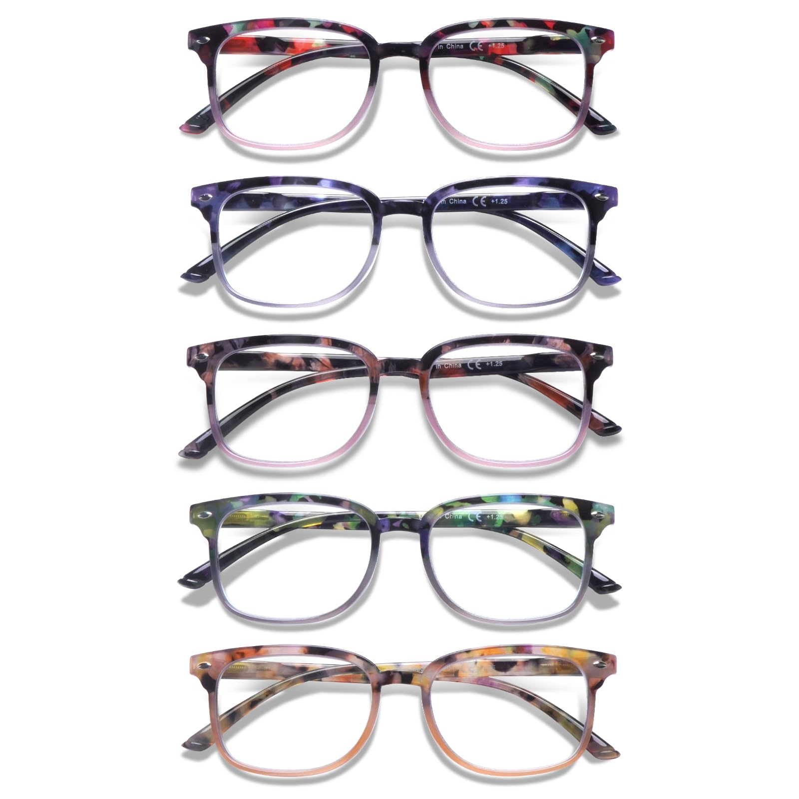 ZONLON 5 Pack Reading Glasses for Women - Anti Blue Light Blocking with Spring Hinges(5 Multicolor C2, 2.75, multiplier_x)