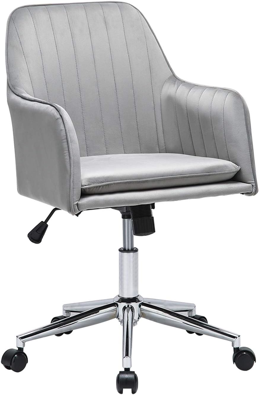 Grey Velvet Tub Office Chairs Ergonomic Desk Chair 360° Swivel Work