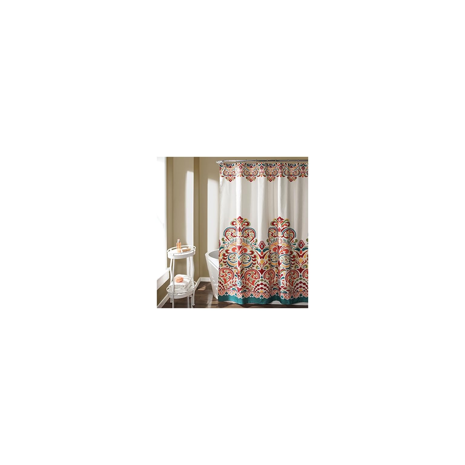 Lush Decor Clara Shower CurtainFabric Colorful Boho Paisley Damask